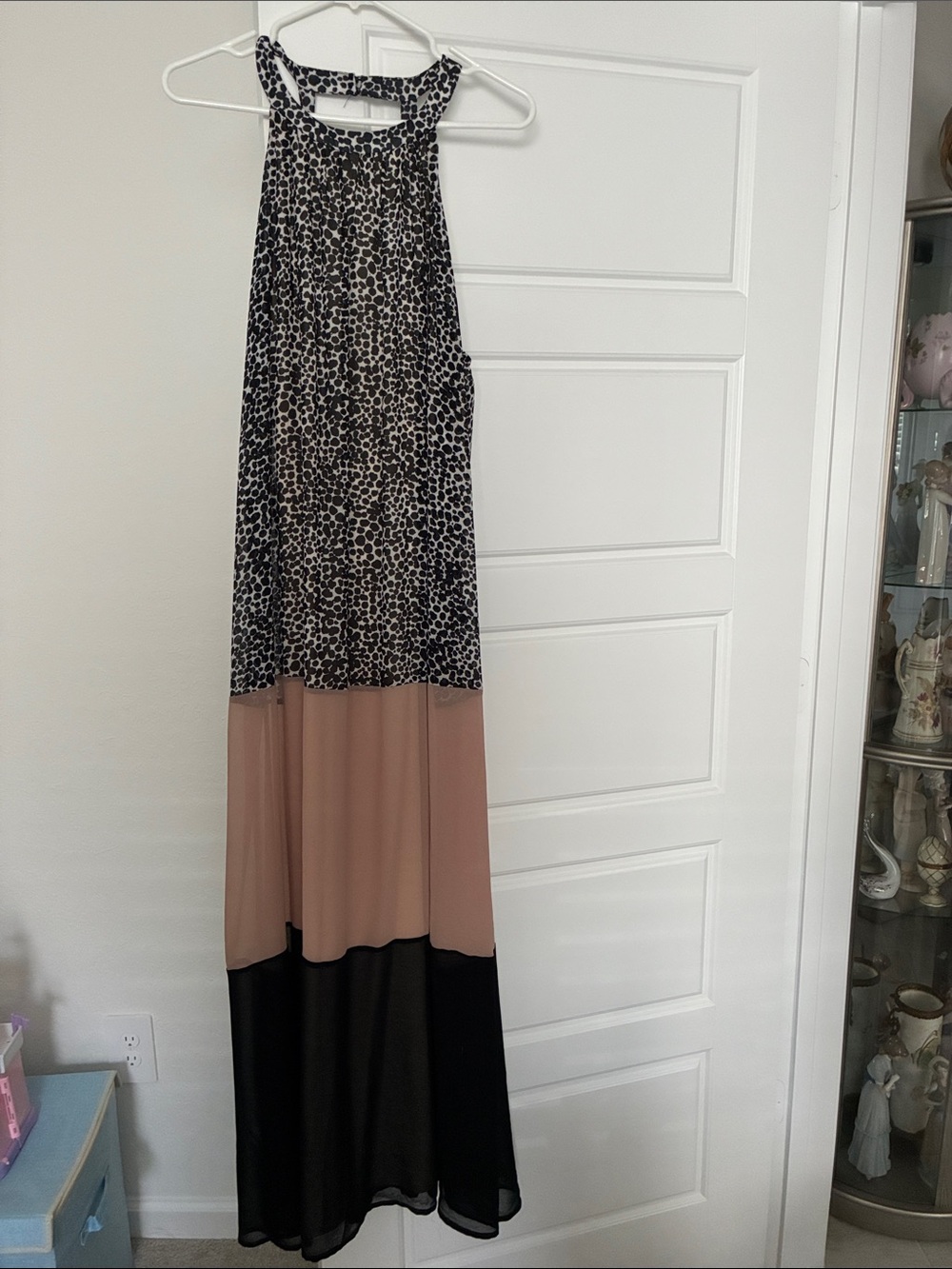 Bar III Black, Blush and Cream Colorblock Leopard Maxi Dress